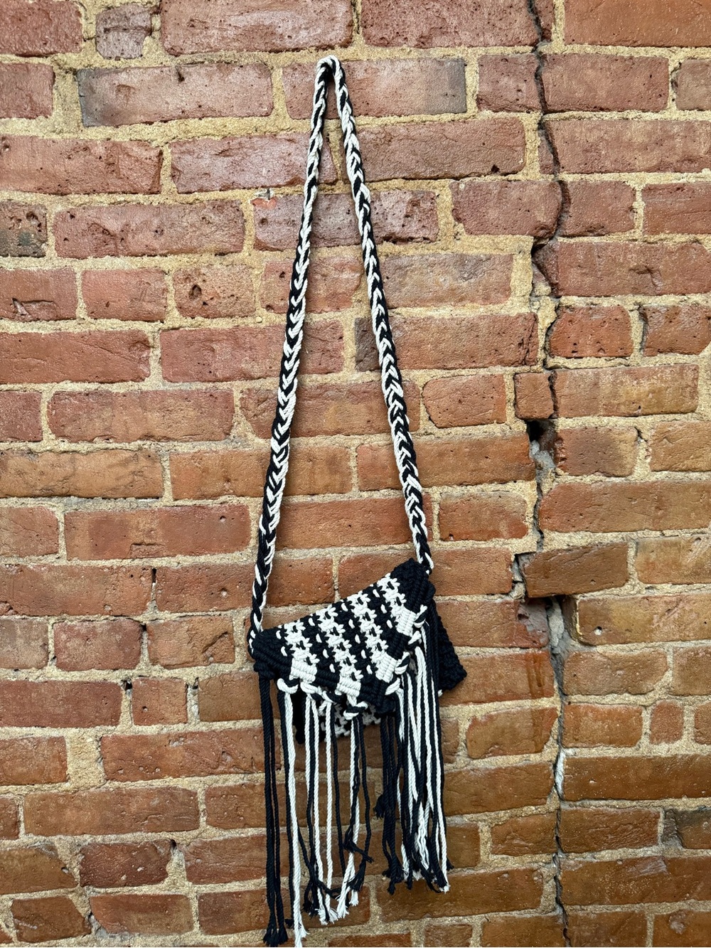 Boho Black & White Crochet Fringe Crossbody Bag - Picture 1 of 5